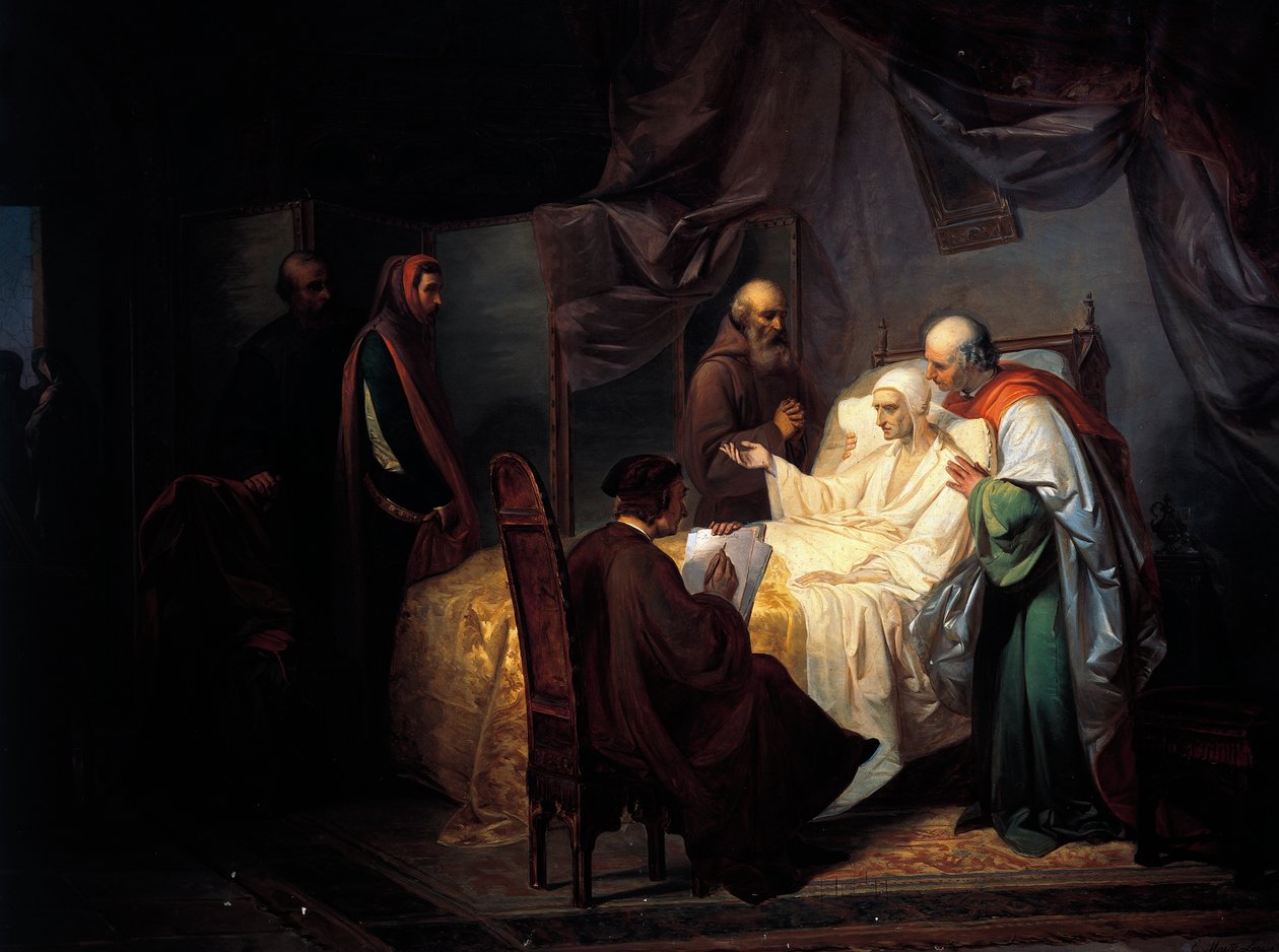 Dante Alighieri (1265-1321) no seu leito de morte de Eugenio Moretti Larese