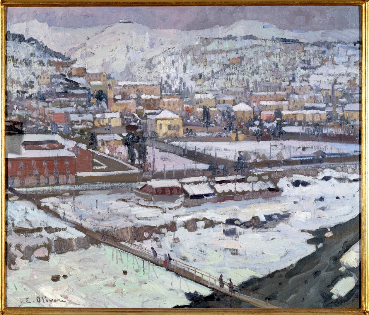 Vista de Genes sob a neve, Itália (Vista de Génova sob a neve, Itália) Pintura de Eugenio Olivari (1882-1917) Dim 73x85 cm Genes, Galleria d