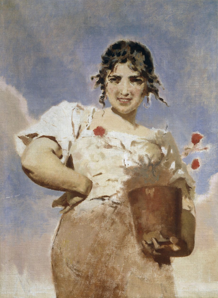 A Florista (La Fioraia) (óleo sobre tela) de Eugenio Prati