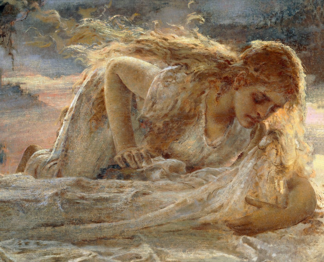 A Madalena beijando os pés de Cristo ao ser tirado da cruz, detalhe de Cristo e Maria Madalena de Eugenio Prati