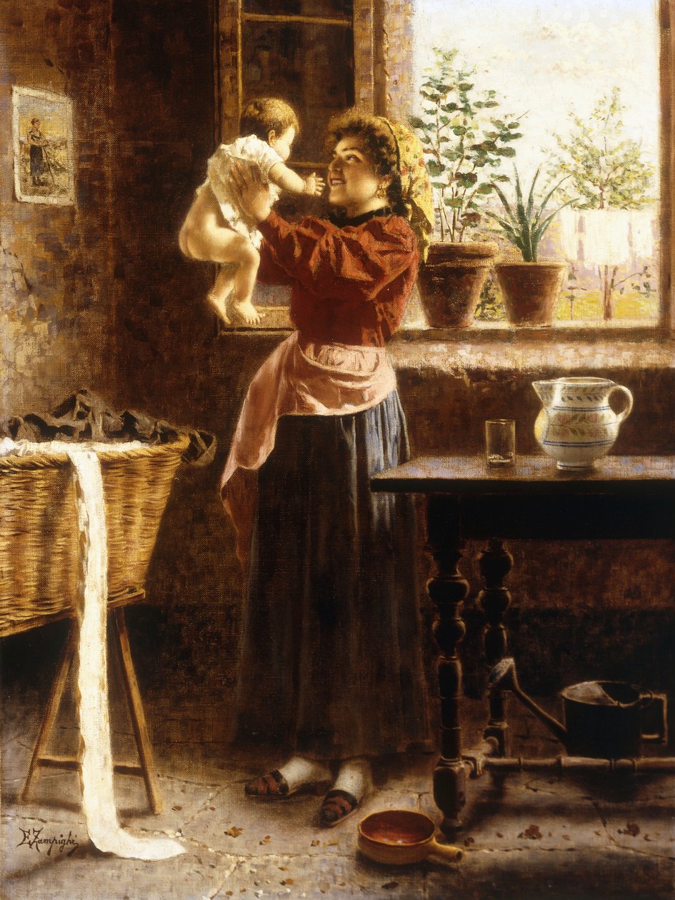 Um momento de ternura (óleo sobre tela) de Eugenio Zampighi
