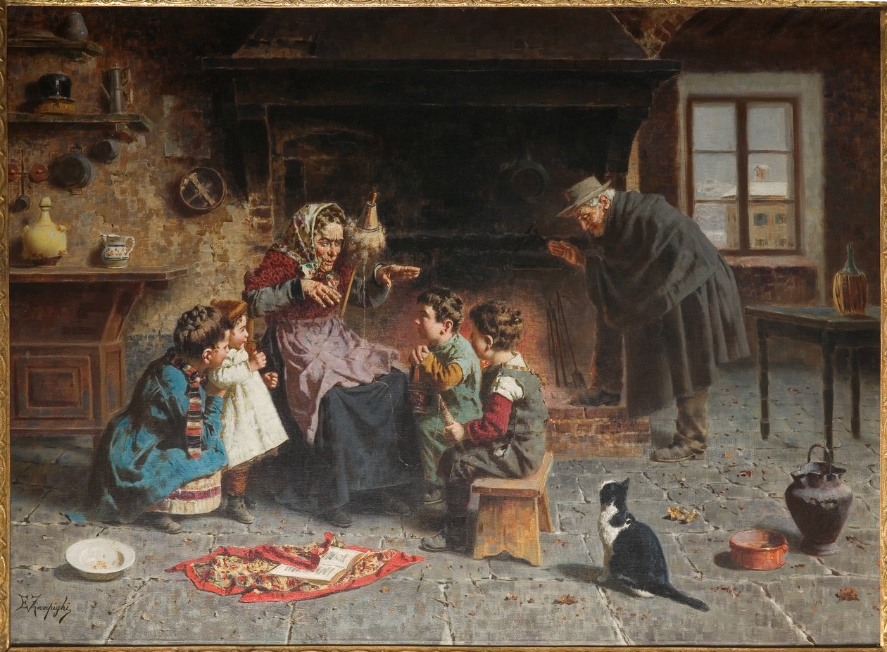 Na casa da avó (óleo sobre tela) de Eugenio Zampighi