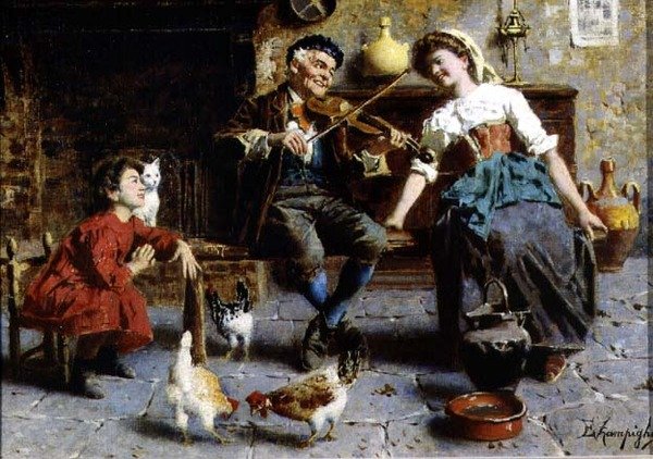 Velho tocando violino (óleo sobre linho) de Eugenio Zampighi