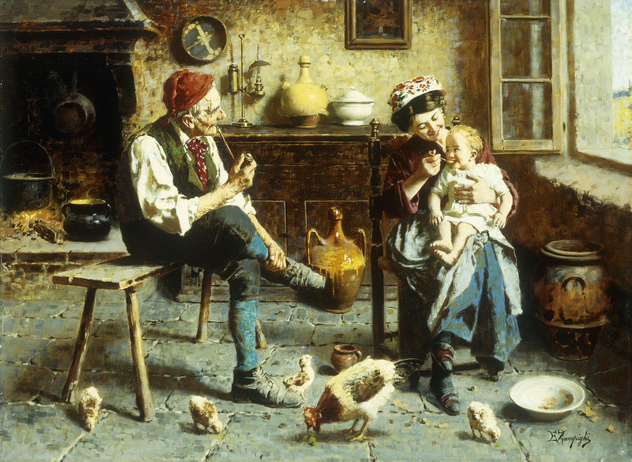 A Família Feliz (óleo sobre tela) de Eugenio Zampighi