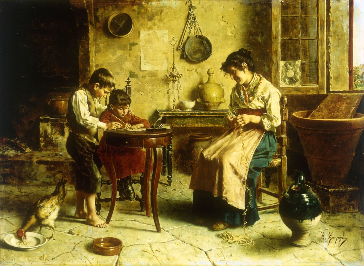 A lição de redação (óleo sobre tela) de Eugenio Zampighi