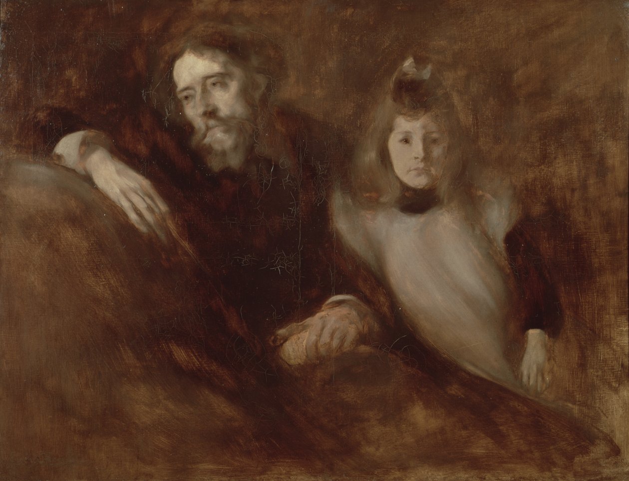 Retrato de Alphonse Daudet (1840-97) e sua filha Edmee, 1891 de Eugène Carrière