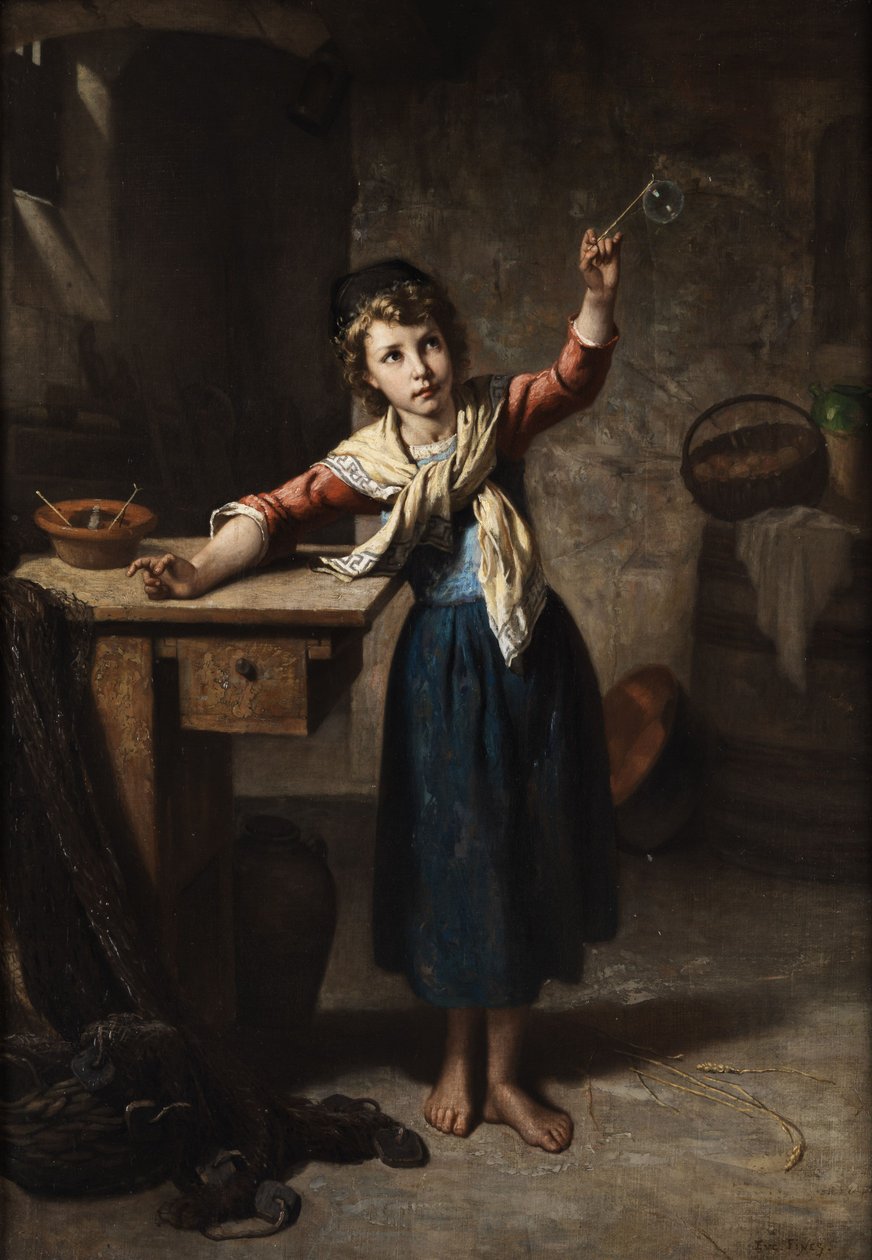 Menina, bolhas sabão de Eugène François Fines