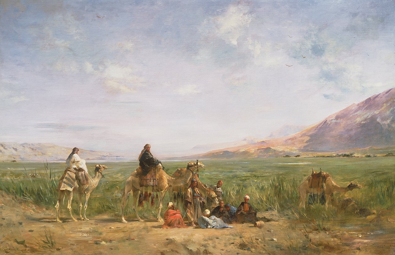 Viajantes descansando em um oásis de Eugène Fromentin