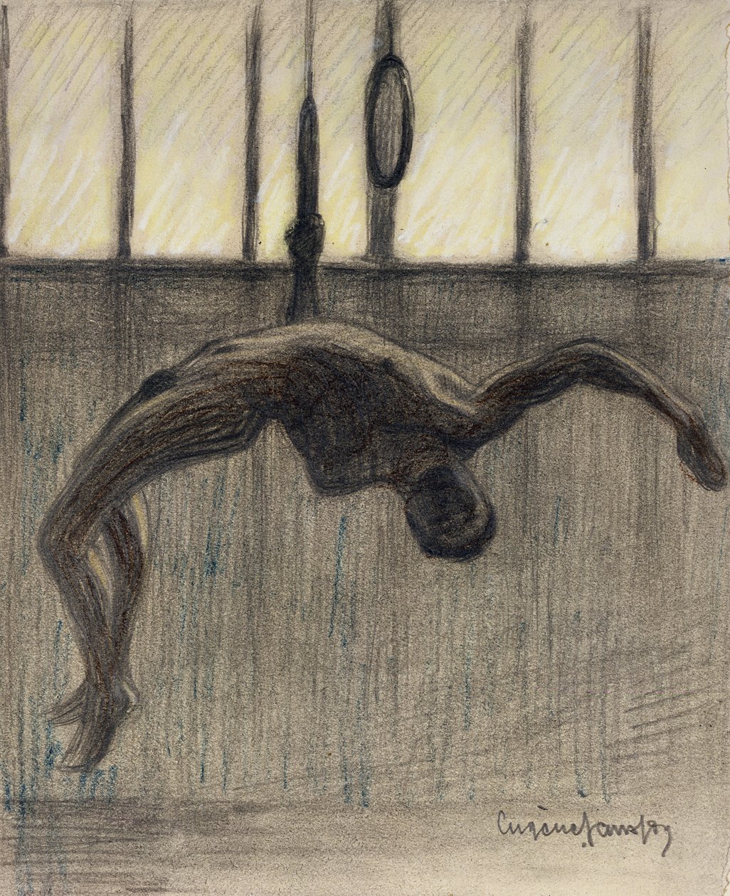 Ring Gymnast, 1911 (lápis e giz colorido sobre papel colocado no cartão com borda dourada) de Eugène Jansson