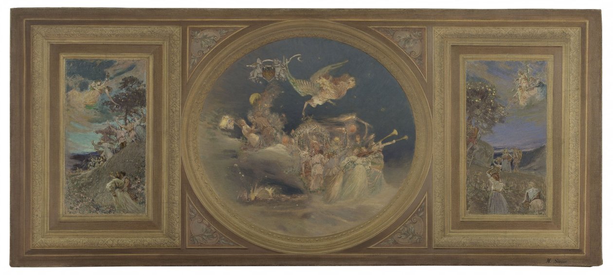 Esboço para a sala de jantar do Hôtel de Ville de Paris: Teto alegórico, ca. 1891 (óleo sobre tela, papel) de Eugène Martial Simas