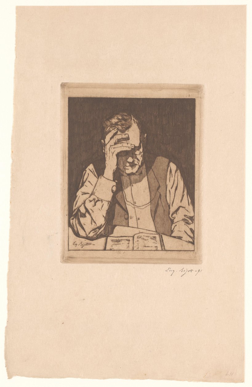 Homem de Leitura de Eugène Bejot (signed by artist)