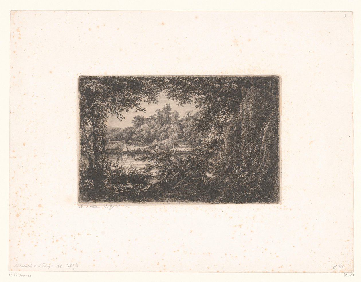 Gezicht op een meer vanaf de bosrand
O Moinho da Lagoa em Senlisse
Álbum de seis peças gravadas na natureza perto de Dampierre por E. Bléry (título da série) de Eugène Bléry (signed by artist)