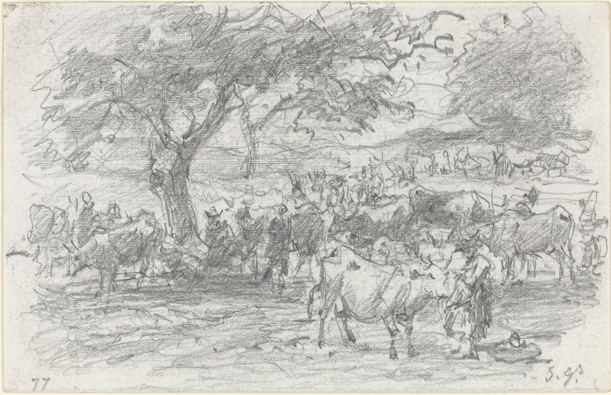 Pastores e Gado de Eugène Boudin
