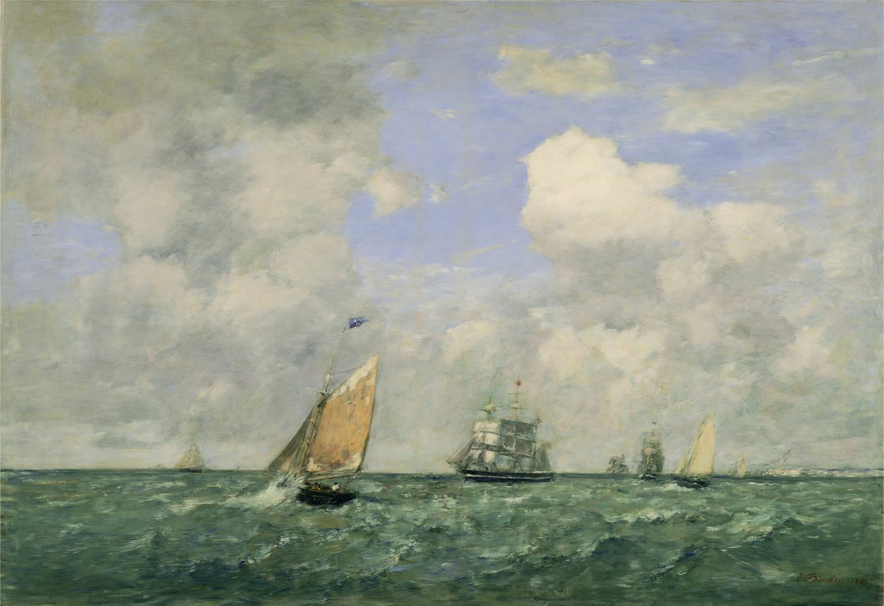 Navios e veleiros saindo de Le Havre de Eugène Boudin