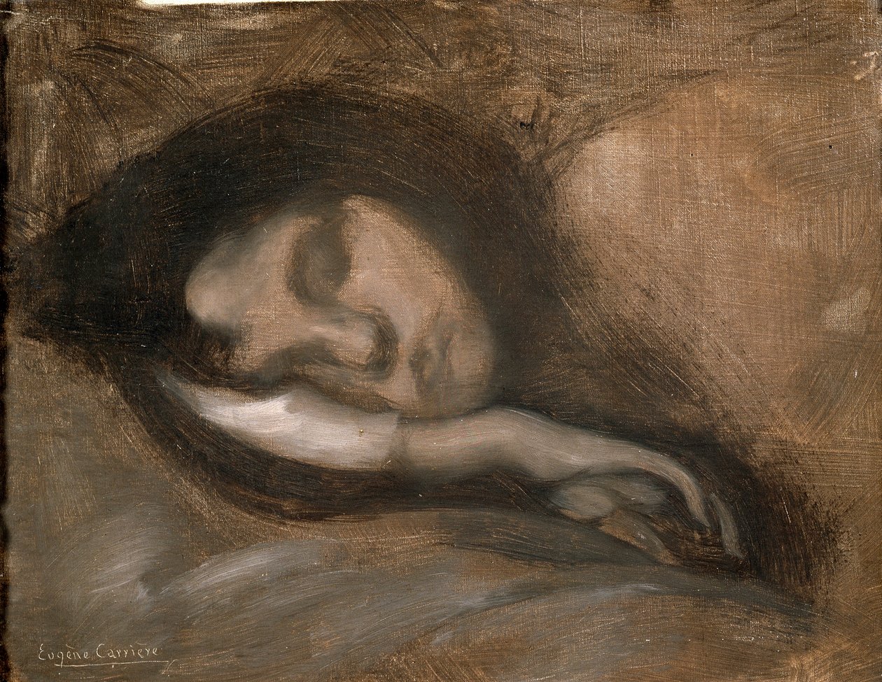 Cabeça de uma mulher adormecida, século XIX ou início do século XX de Eugène Carrière