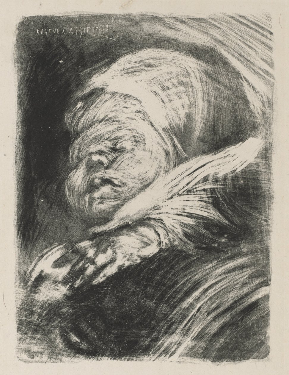 Recém-nascido em uma touca O recém-nascido de chapéu], 1890. de Eugène Carrière