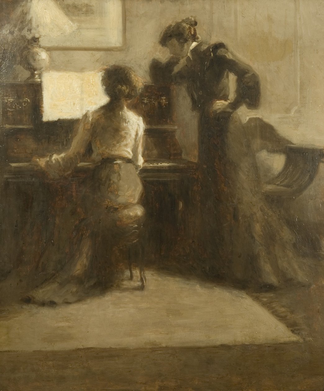The Pianist, c.1900 (óleo sobre papel colocado sobre tela) de Eugène Carrière
