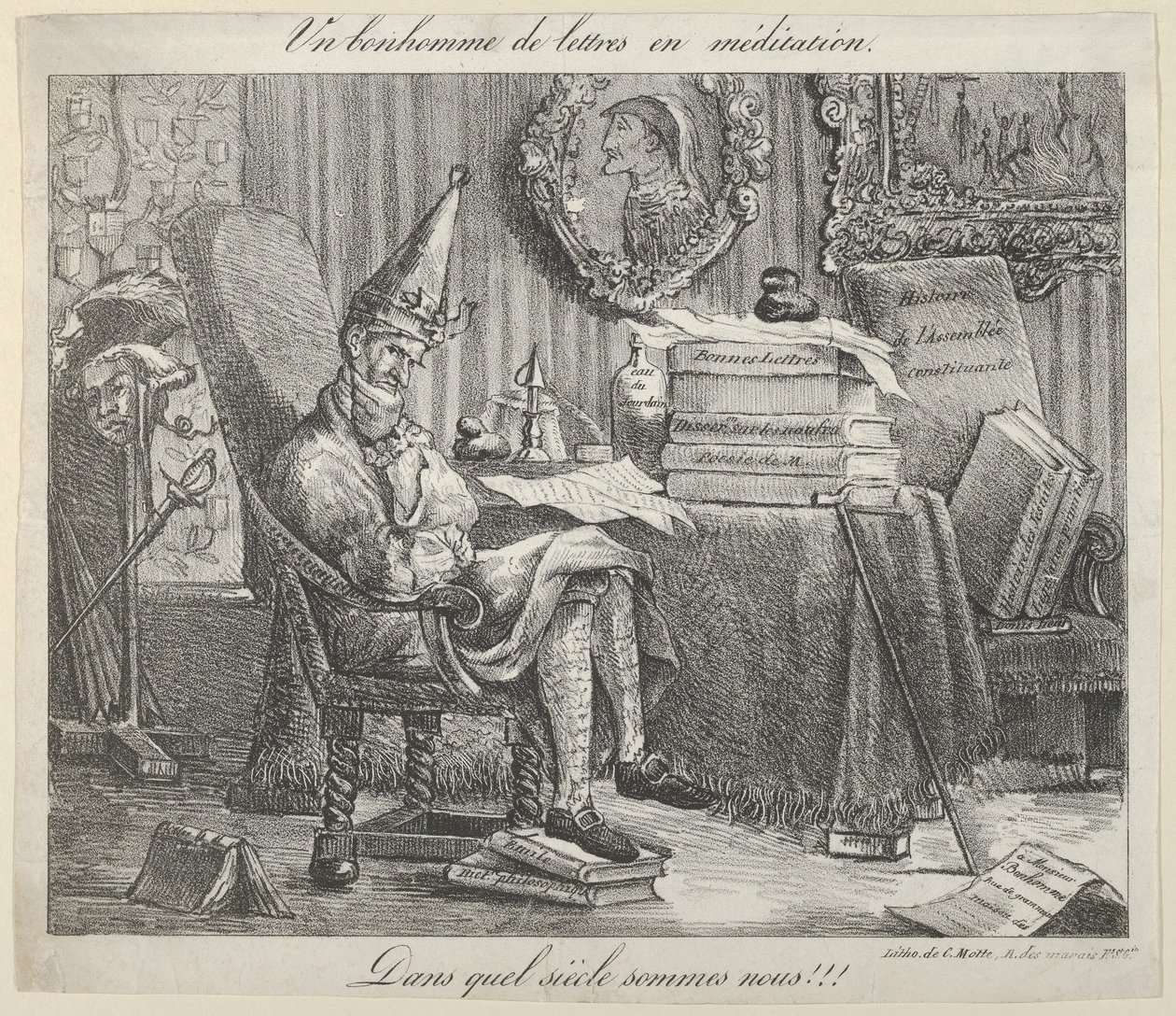 Um companheiro literário meditando, 1821., 1821. de Eugène Delacroix