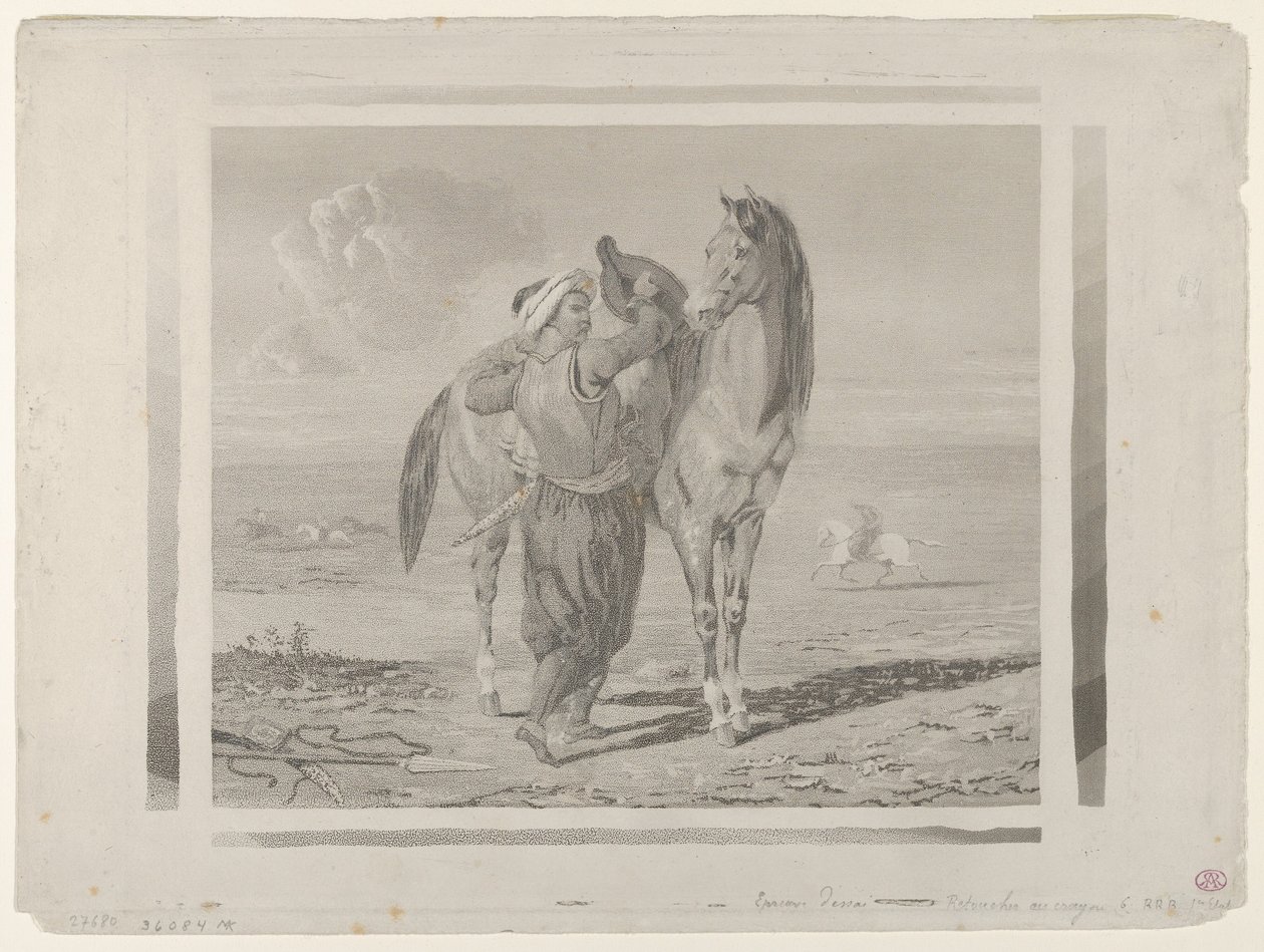 Um turco selando seu cavalo, 1824., 1824. de Eugène Delacroix