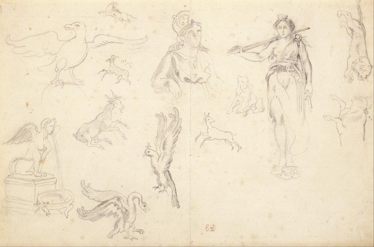 Estudos com animais e figuras de Eugène Delacroix