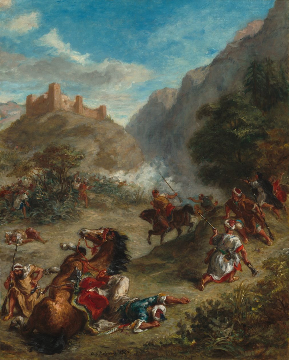 Árabes escaramuçando nas montanhas de Eugène Delacroix