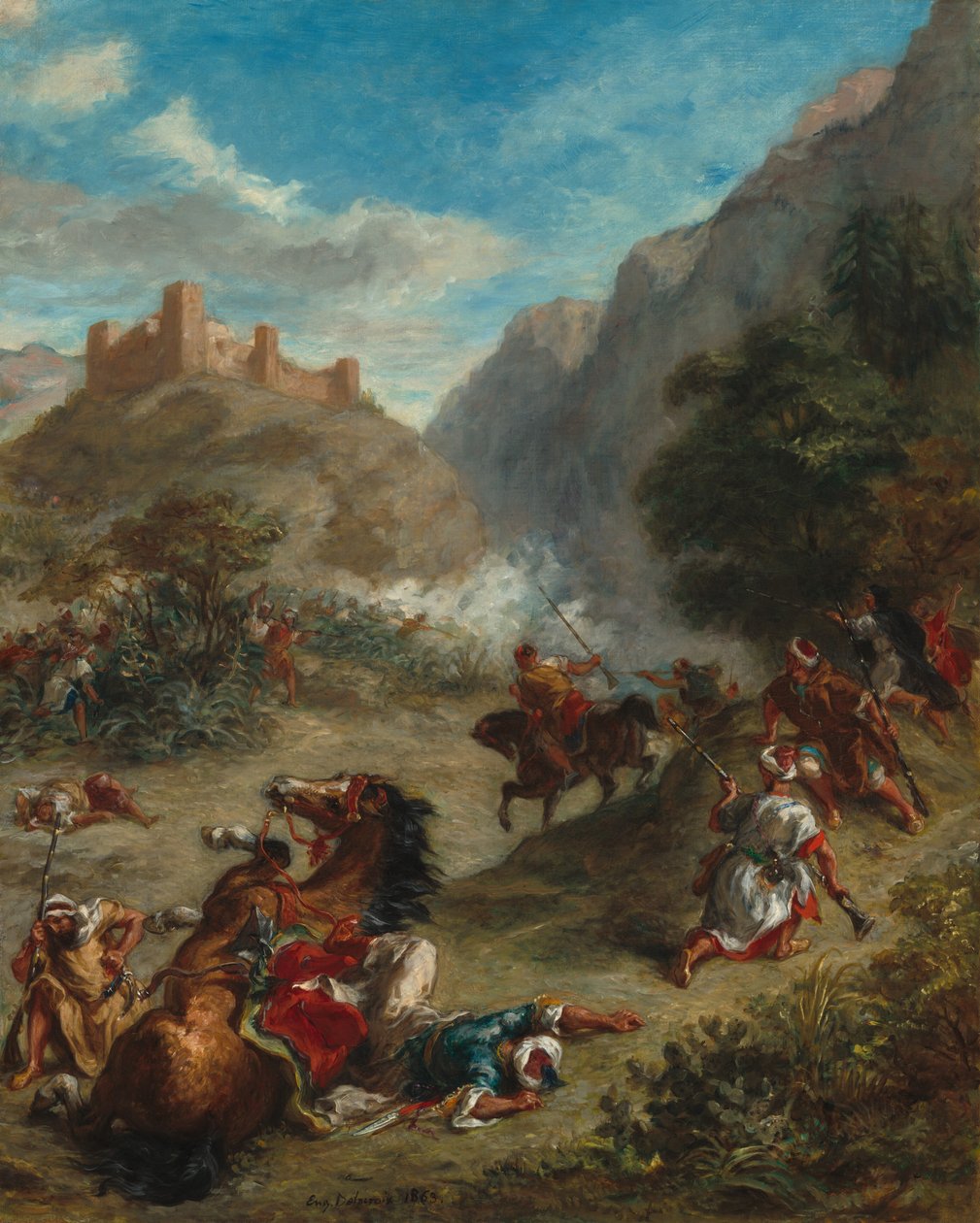 Árabes escaramuçando nas montanhas, 1863. de Eugène Delacroix