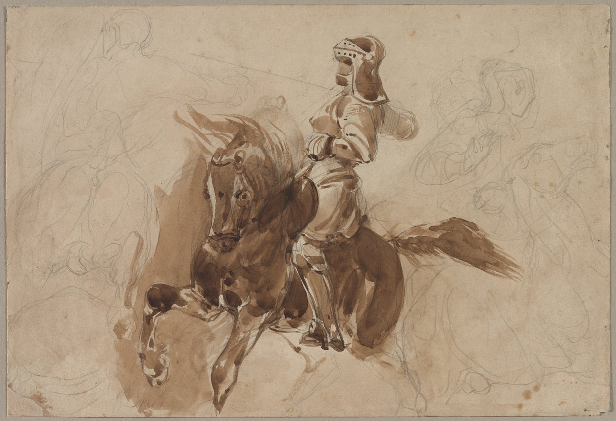 Figura blindada a cavalo (reto) de Eugène Delacroix
