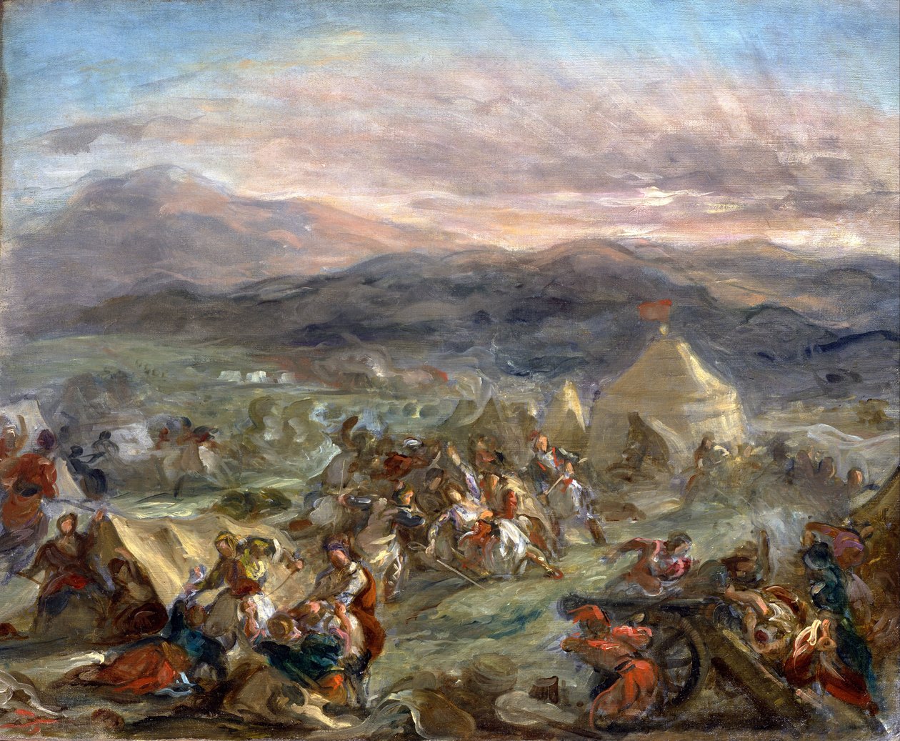 Botzaris surpreende o acampamento turco e é ferido mortalmente de Eugène Delacroix