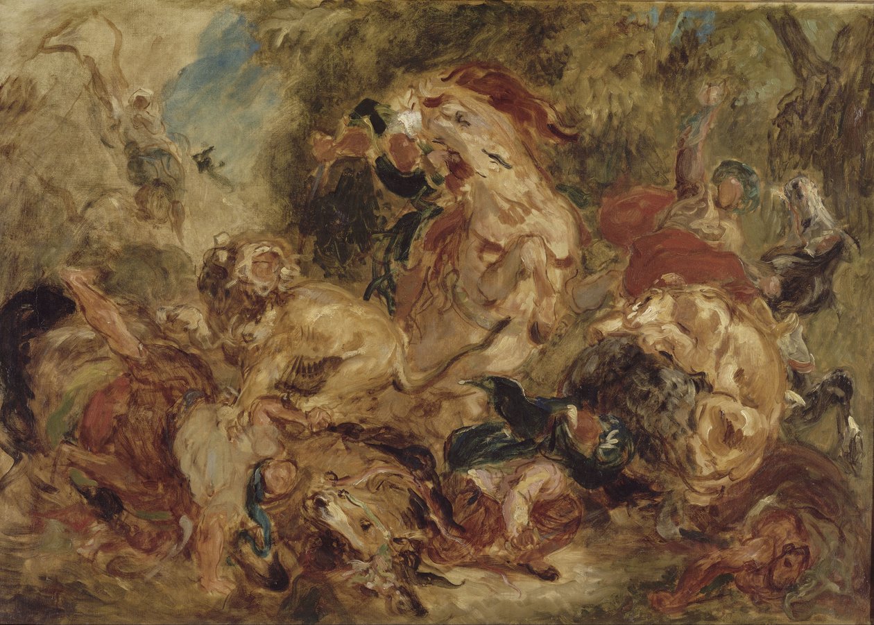 Caça ao leão de Eugène Delacroix