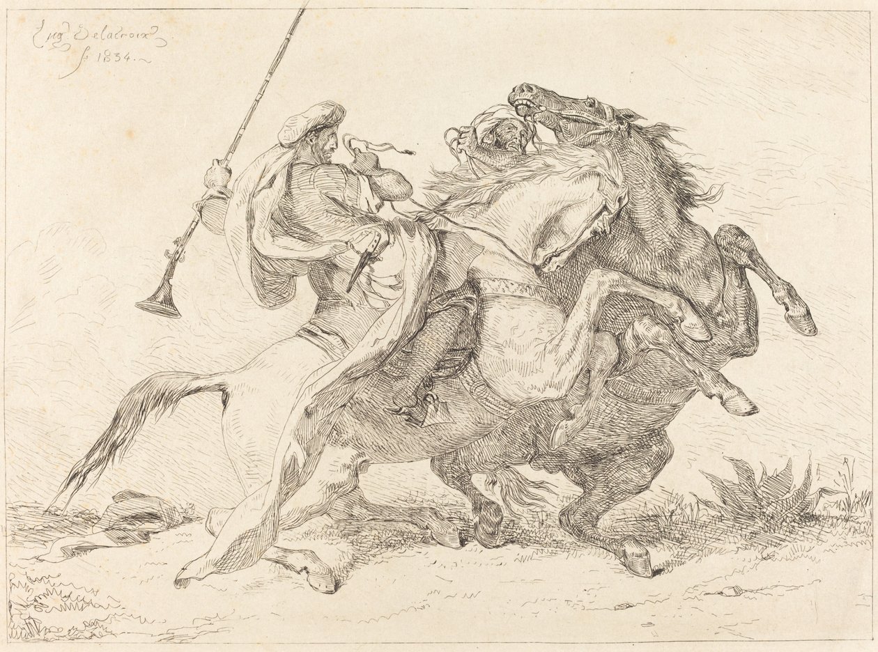 Encontro dos Cavaleiros Mouros (Rencontre de Cavaliers Maures) de Eugène Delacroix
