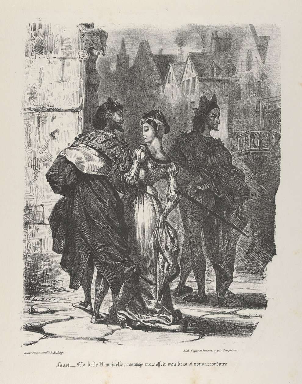 Fausto Tentando Seduzir Marguerite Goethe, Fausto, 1825-27., 1825-27. de Eugène Delacroix