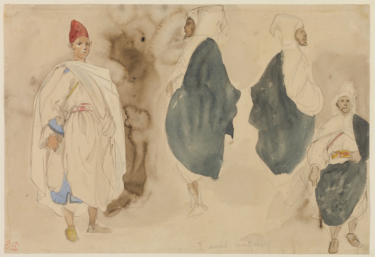 Quatro esboços de homens árabes de Eugène Delacroix