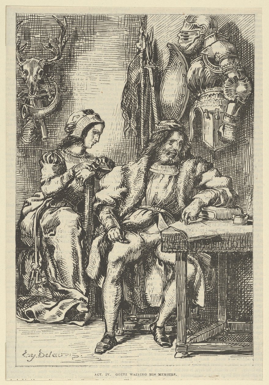 Goetz von Berlichingen escrevendo suas memórias, depois de 1845., depois de 1845. de Eugène Delacroix