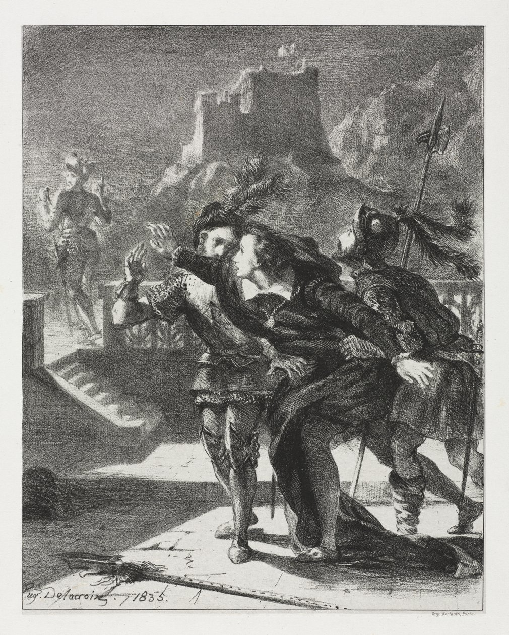 Hamlet: Hamlet corre para seguir o espírito de seu pai de Eugène Delacroix