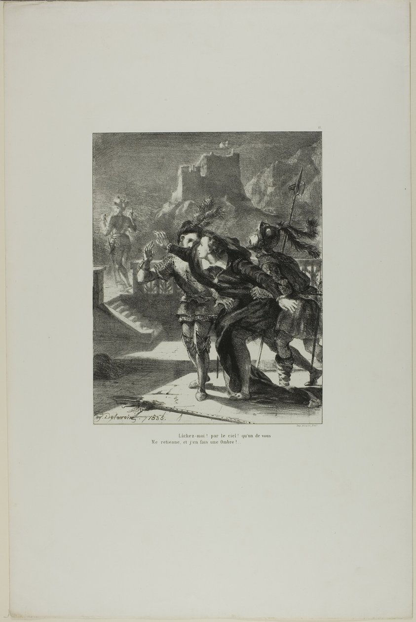 Hamlet Perseguindo o fantasma de seu pai, placa 2 de Hamlet de Eugène Delacroix
