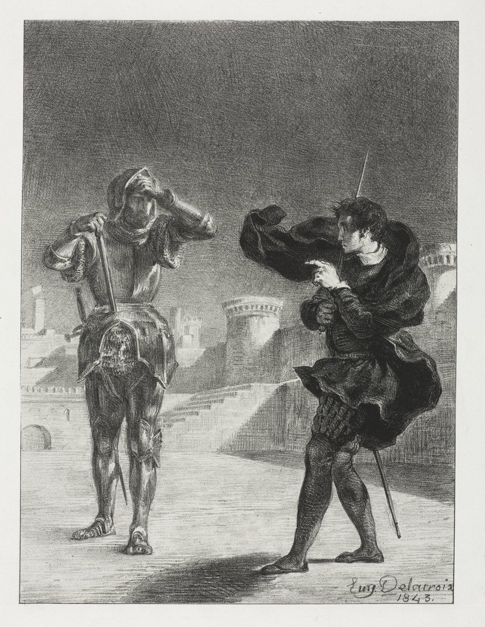 Hamlet: O Fantasma no Terraço de Eugène Delacroix
