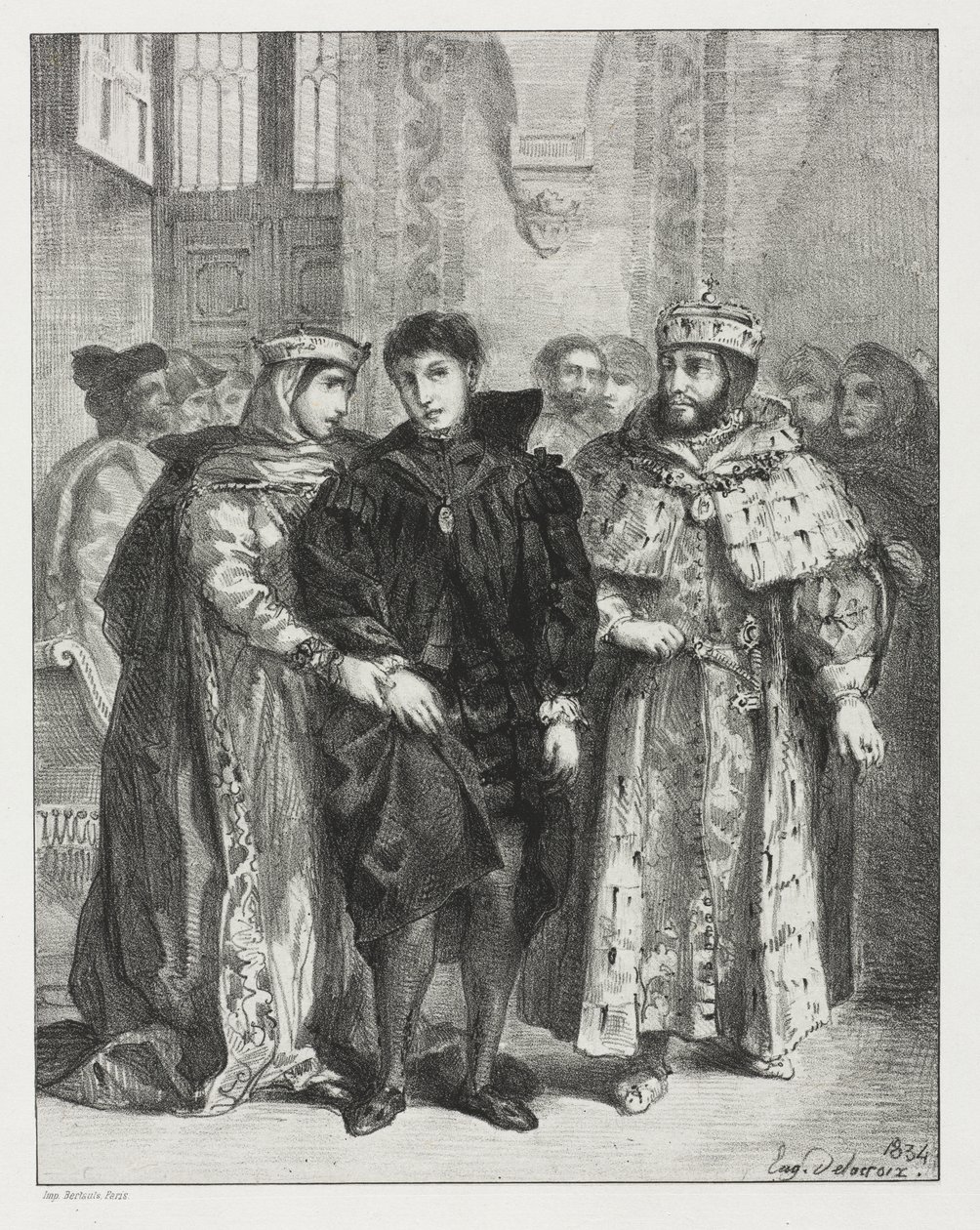 Hamlet: a rainha se esforça para consolar Hamlet de Eugène Delacroix