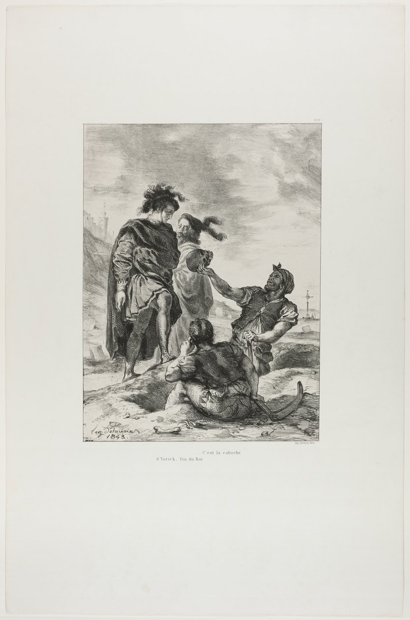 Hamlet e Horácio com os coveiros, prato 14 de Hamlet de Eugène Delacroix