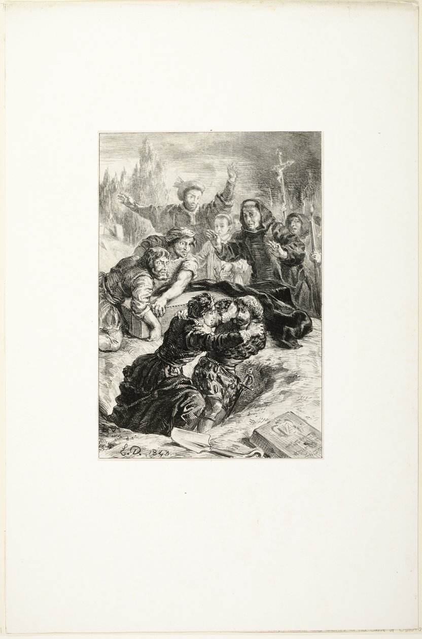 Hamlet e Laertes no túmulo de Ofélia de Eugène Delacroix