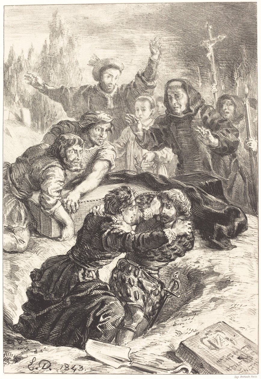 Hamlet e Laertes no Túmulo de Ofélia (Ato V, Cena I) de Eugène Delacroix