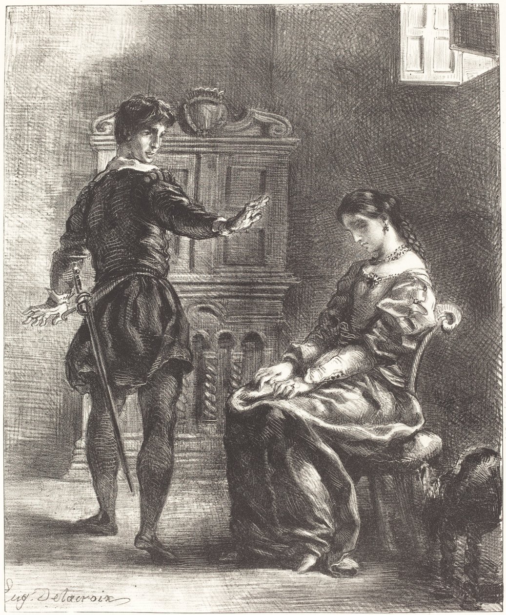 Hamlet e Ophelia Act III, Cena I, 1834-1843. de Eugène Delacroix
