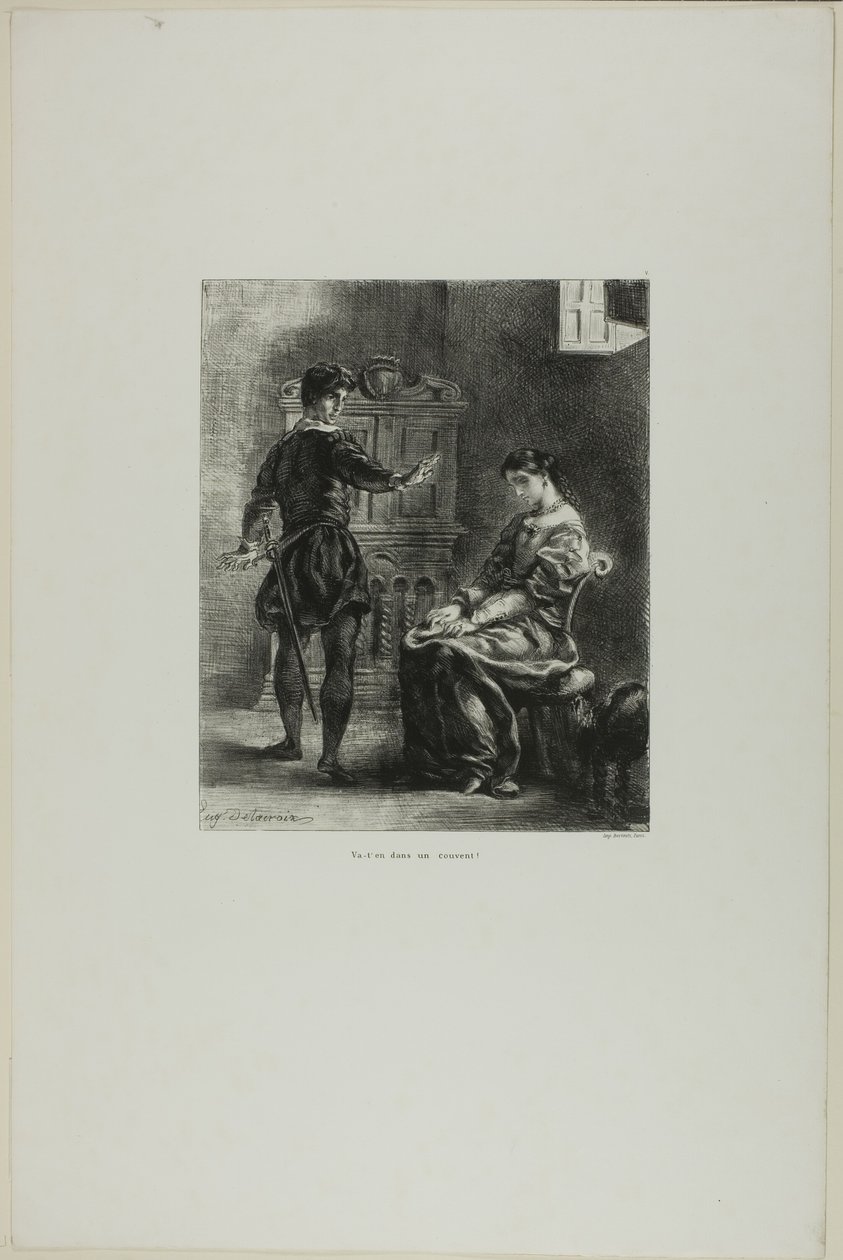 Hamlet e Ofélia, prato 5 de Hamlet de Eugène Delacroix
