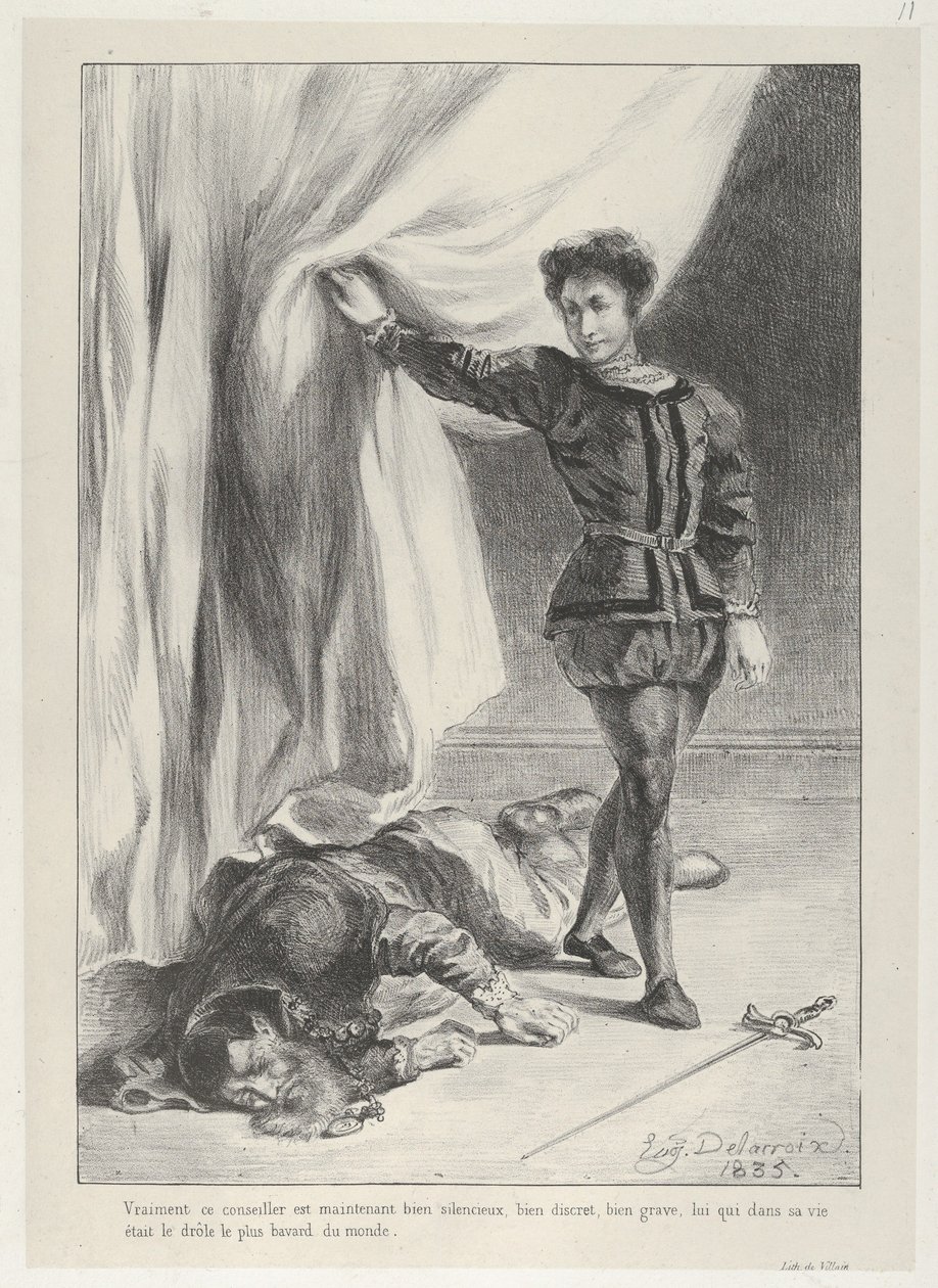 Hamlet e o cadáver de Polônio, 1835., 1835. de Eugène Delacroix