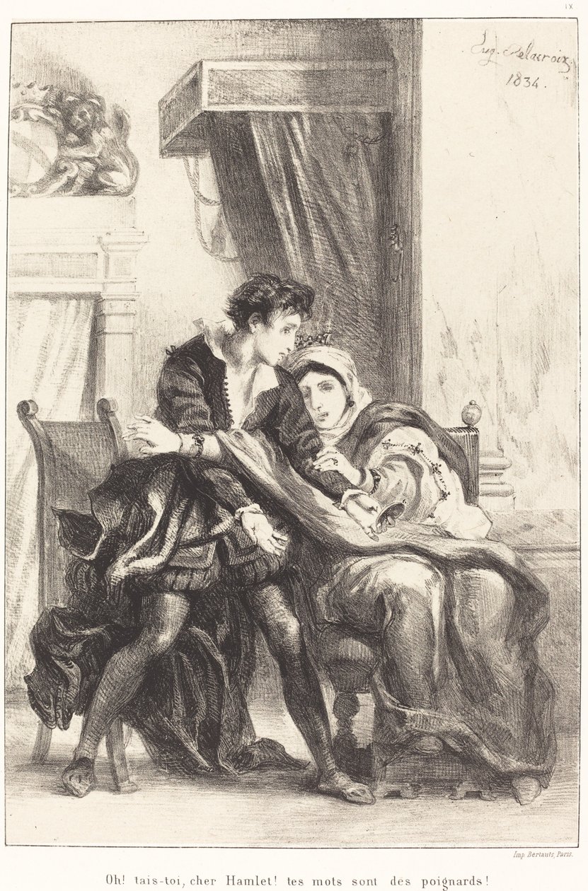 Hamlet e a Rainha Ato III, Cena IV, 1834. de Eugène Delacroix