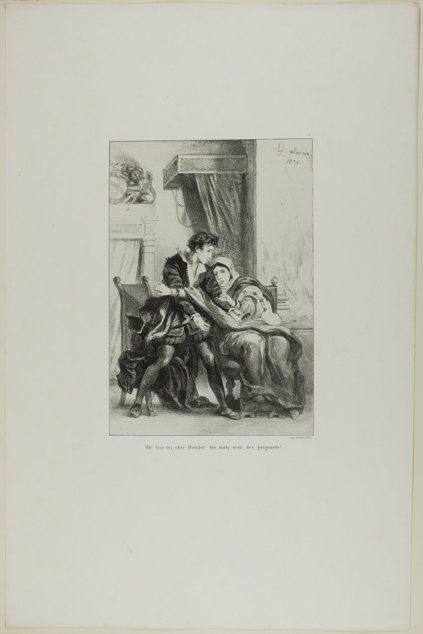 Hamlet e a Rainha, prato 10 de Hamlet de Eugène Delacroix
