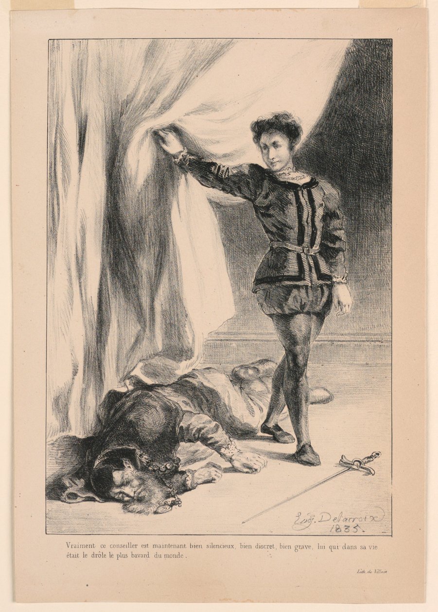 Ilustração para Hamlet: A Morte de Polônio (III,4) de Eugène Delacroix