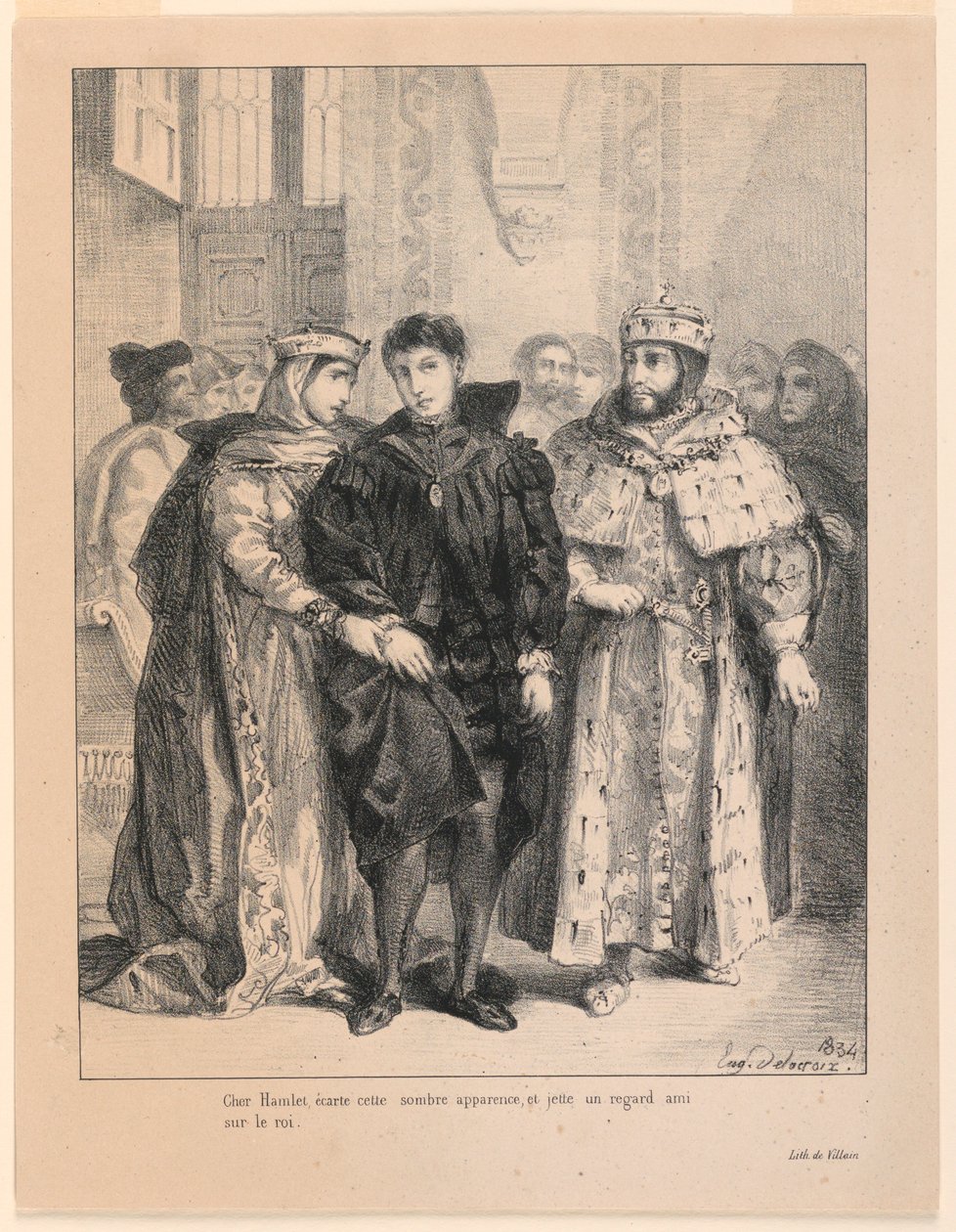 Ilustração para Hamlet. A rainha tenta animar Hamlet (I,2) de Eugène Delacroix
