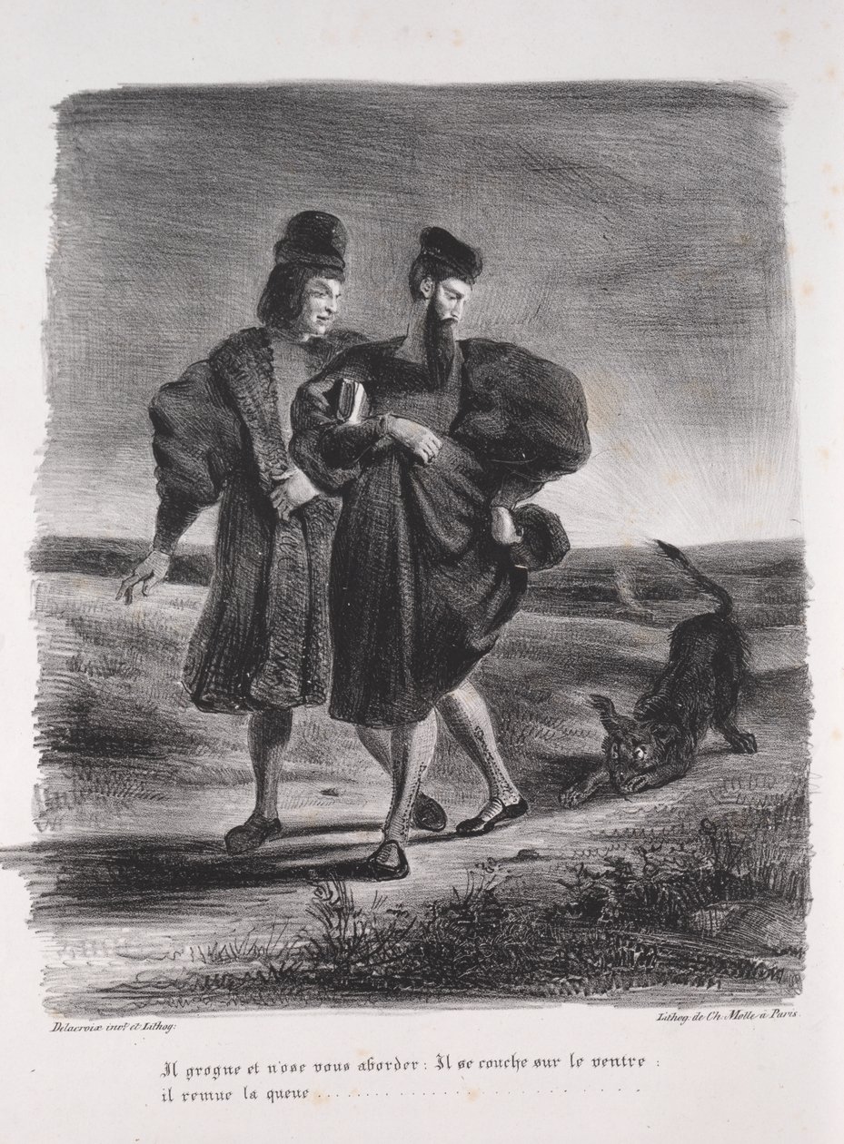 Ilustrações para Fausto: Fausto, Mefistófeles e o barbet de Eugène Delacroix
