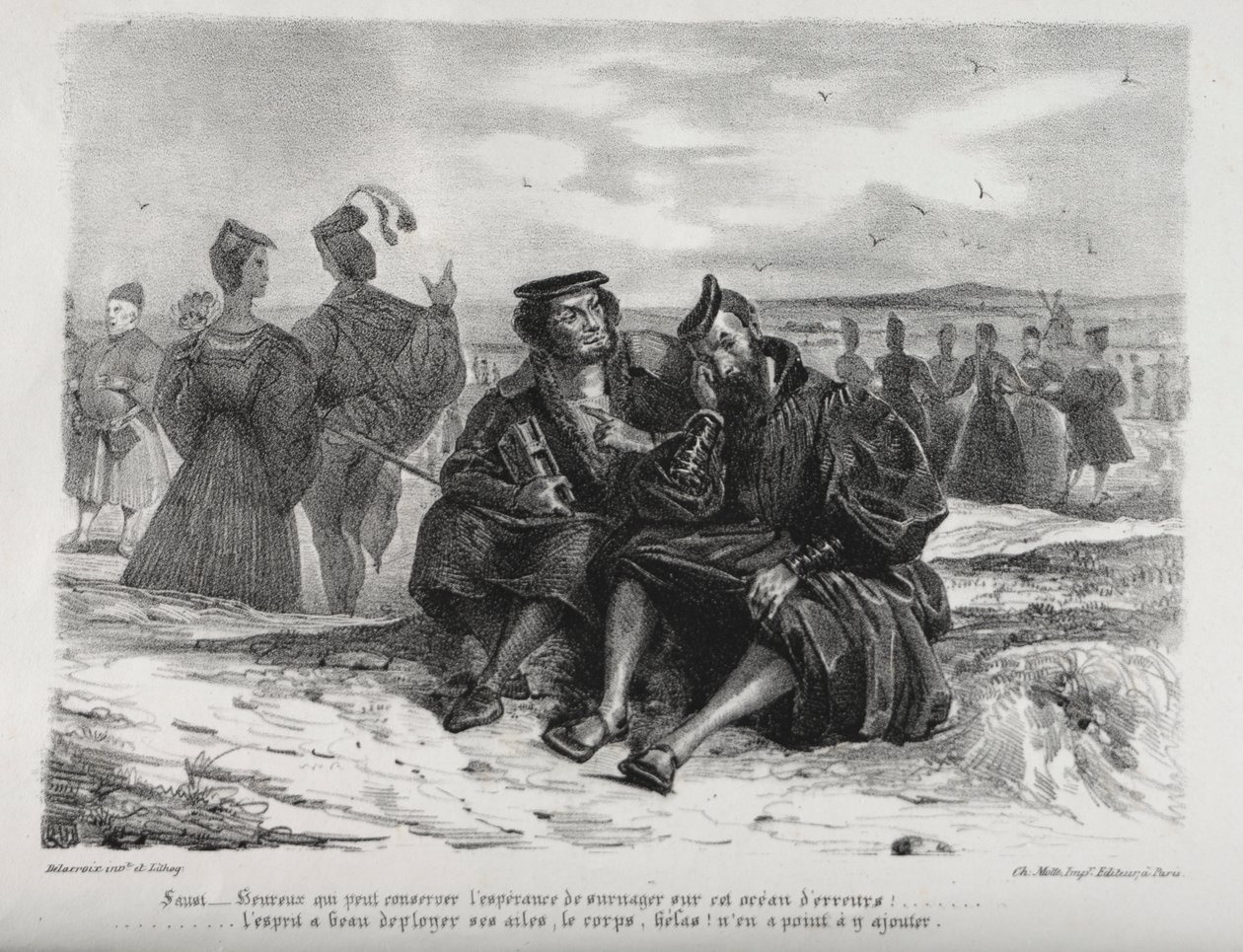 Ilustrações para Fausto: Fausto e Wagner de Eugène Delacroix