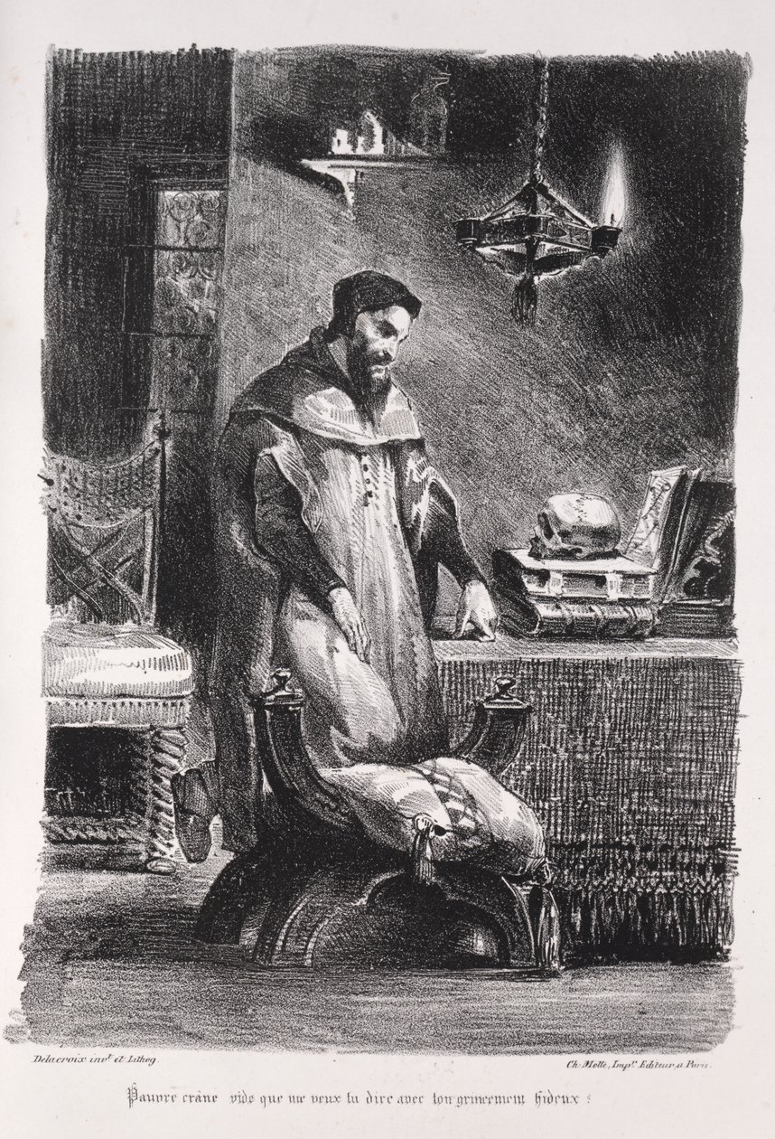 Ilustrações para Fausto: Fausto em seu camarim de Eugène Delacroix